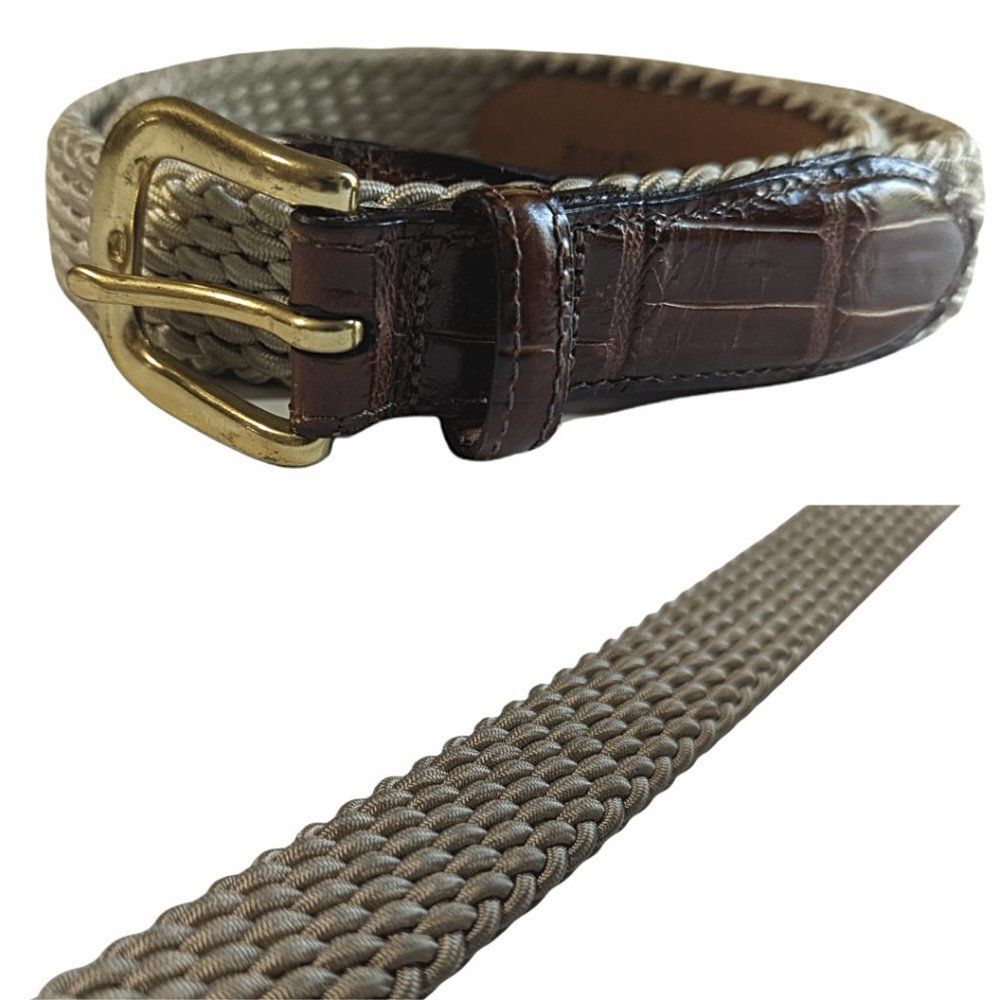 Unisex Brown & Beige Neutral Basketweave Stretch Belt